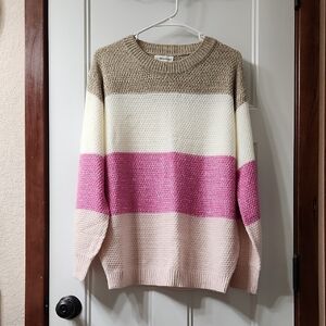 MACARON Women's Striped Sweater in Cream, Pink, and Tan